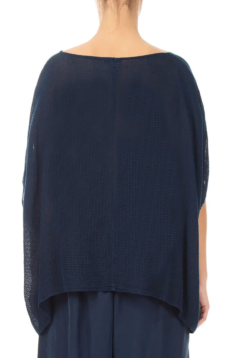 Loose Butterfly Navy Mesh Silk Blouse