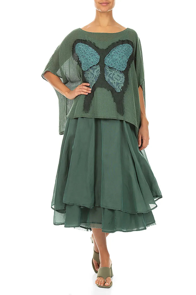 Loose Butterfly Sage Mesh Silk Blouse 4