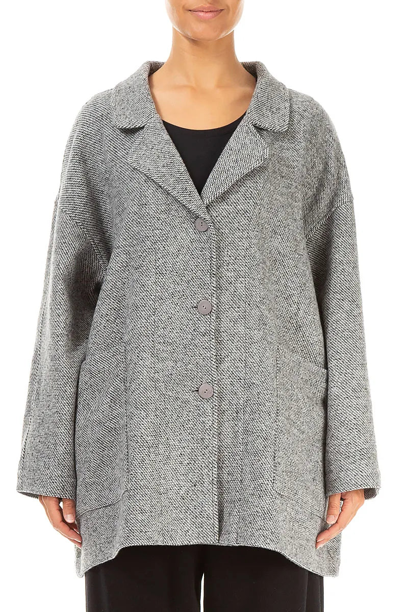 Loose Collar Neck Soft Grey Wool Jacket 1