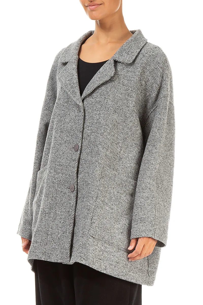 Loose Collar Neck Soft Grey Wool Jacket 3
