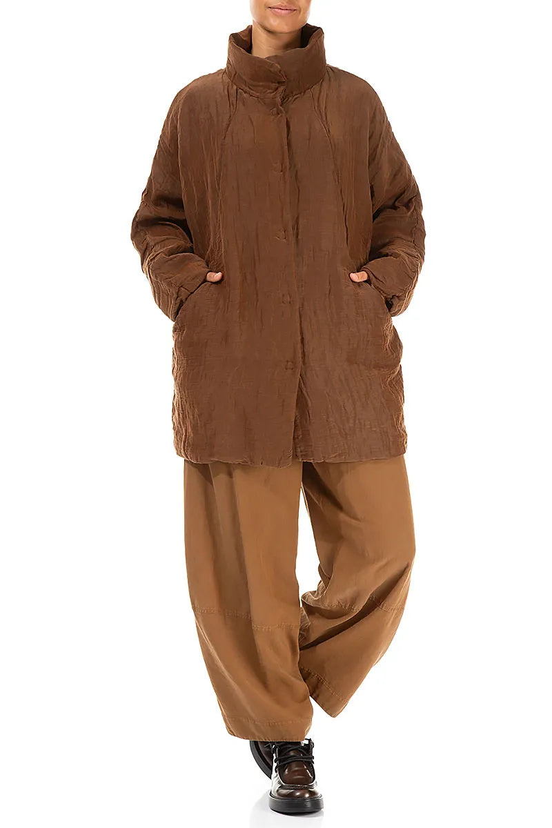 Loose Crinkled Aged Copper Silk Linen Coat 4