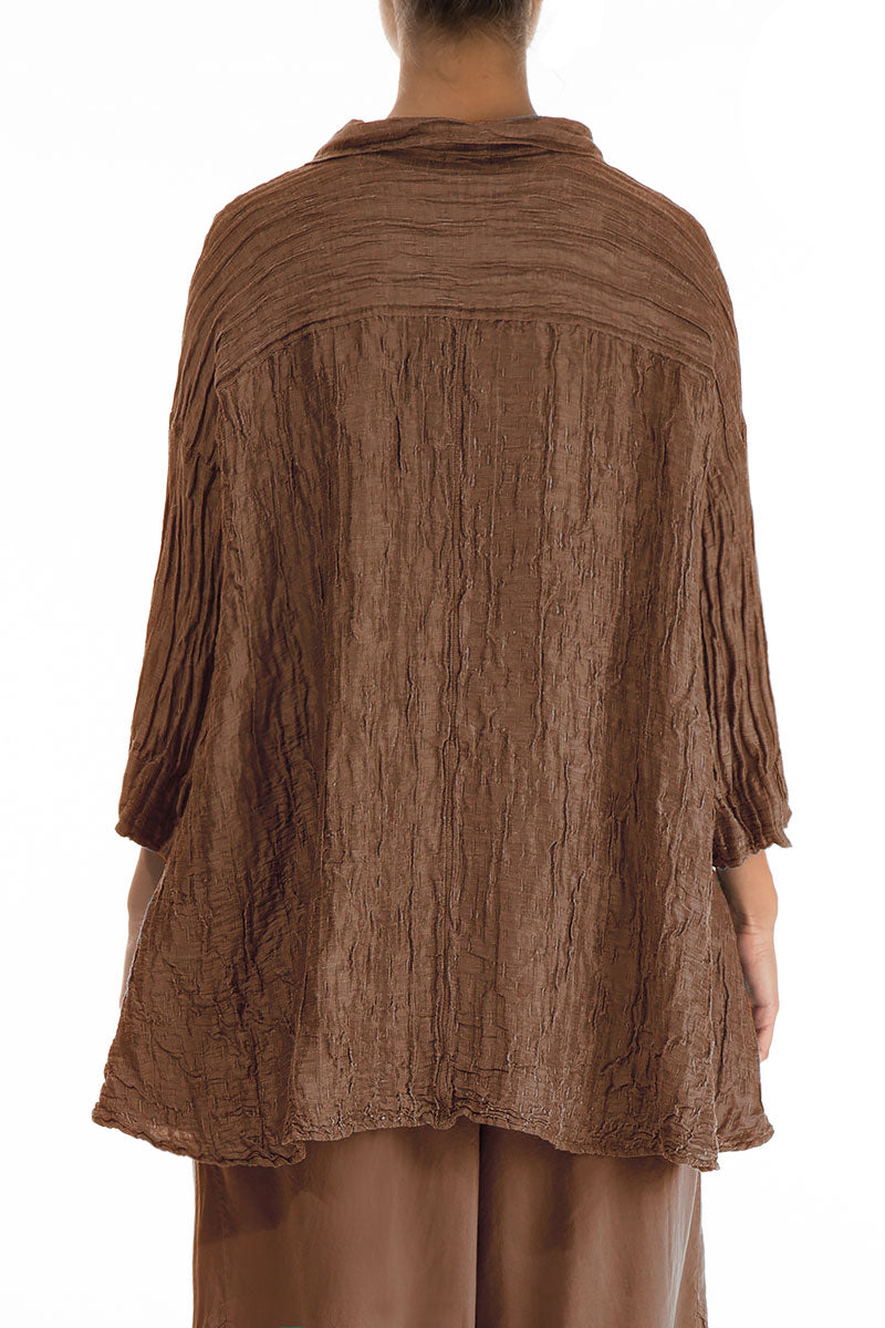 Loose Crinkled Aged Copper Silk Linen Shirt 2
