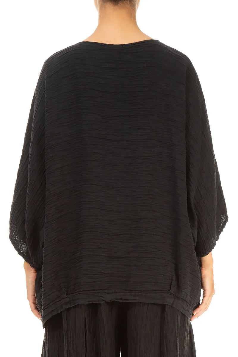 Loose Crinkled Black Silk Blouse 2