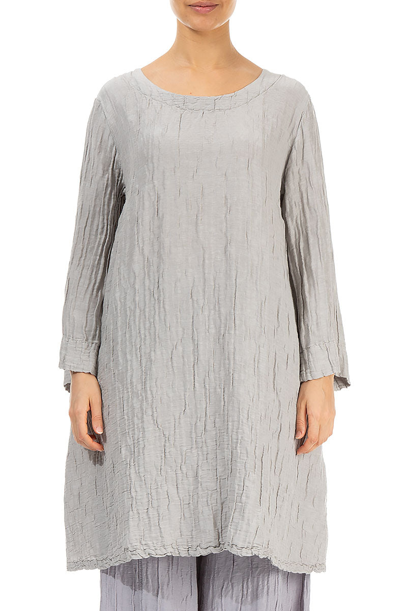 Loose Crinkled Cream Grey Silk Tunic 1