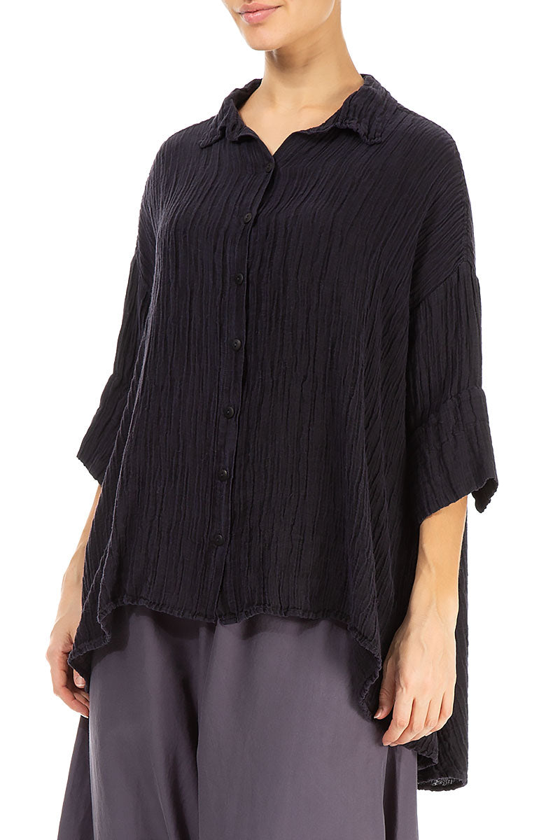 Loose Crinkled Dark Aubergine Silk Shirt 3