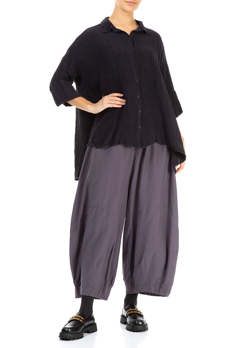Loose Crinkled Dark Aubergine Silk Shirt 4