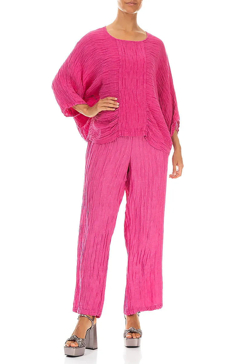 Loose Crinkled Fuchsia Silk Blouse 4