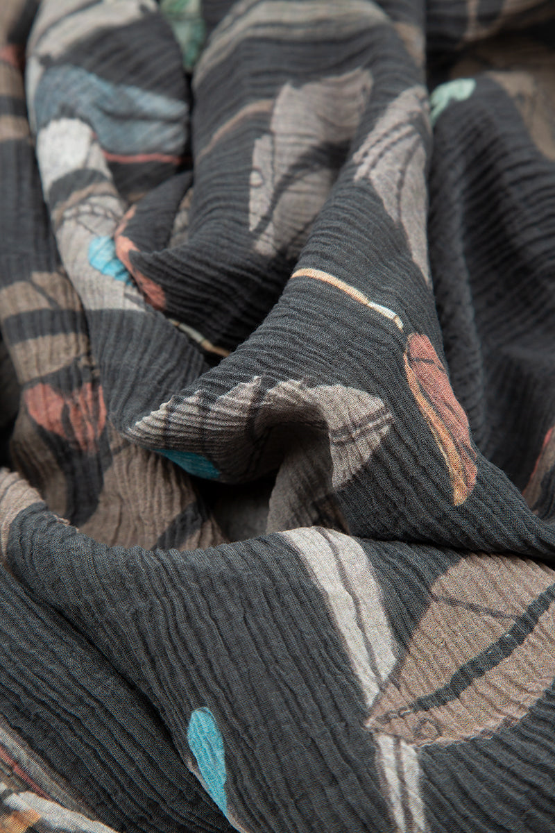 Loose Crinkled Leaves Print Silk Viscose Dress 5