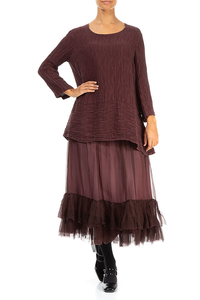 Loose Crinkled Merlot Silk Tunic 4