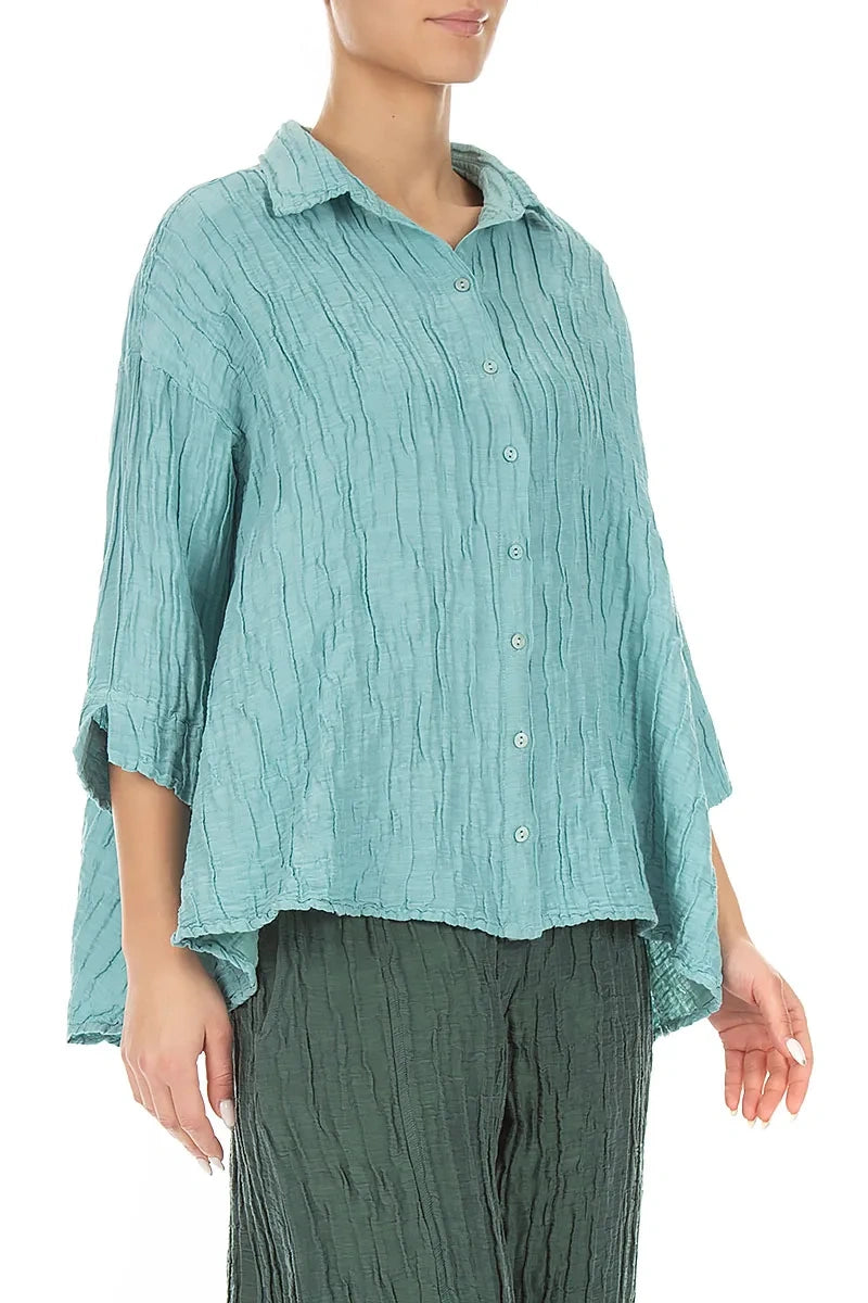Loose Crinkled Mint Silk Linen Shirt 3