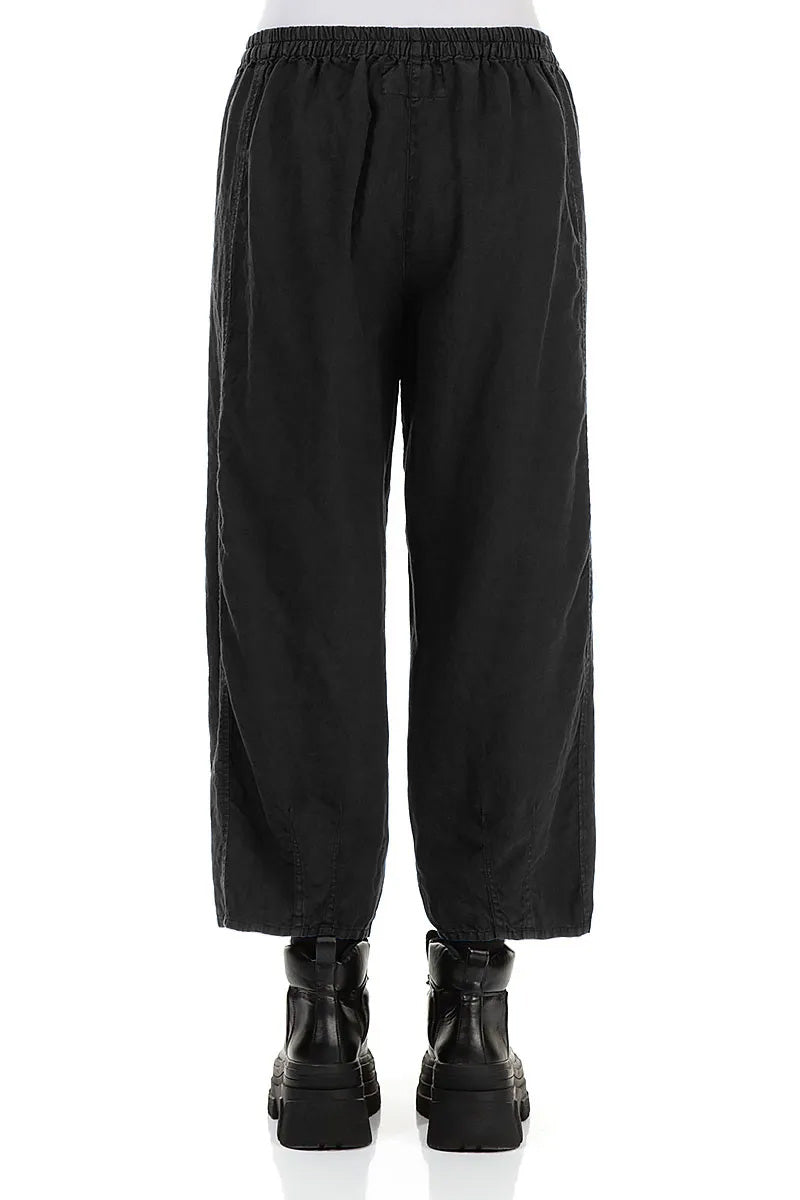 Loose Cropped Black Linen Trousers 2