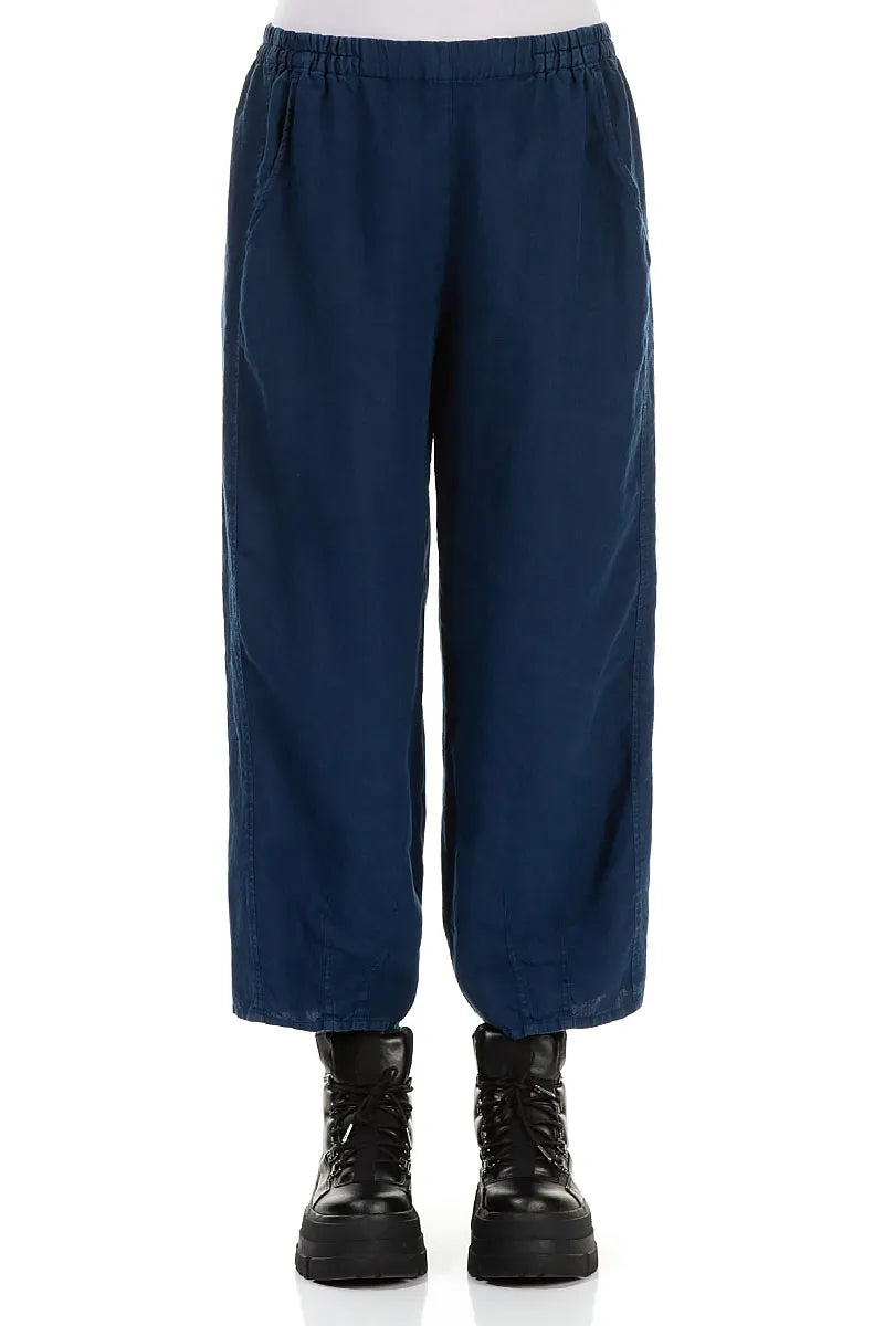 Loose Cropped Royal Blue Linen Trousers 1