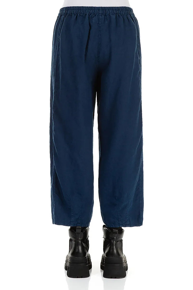 Loose Cropped Royal Blue Linen Trousers 2