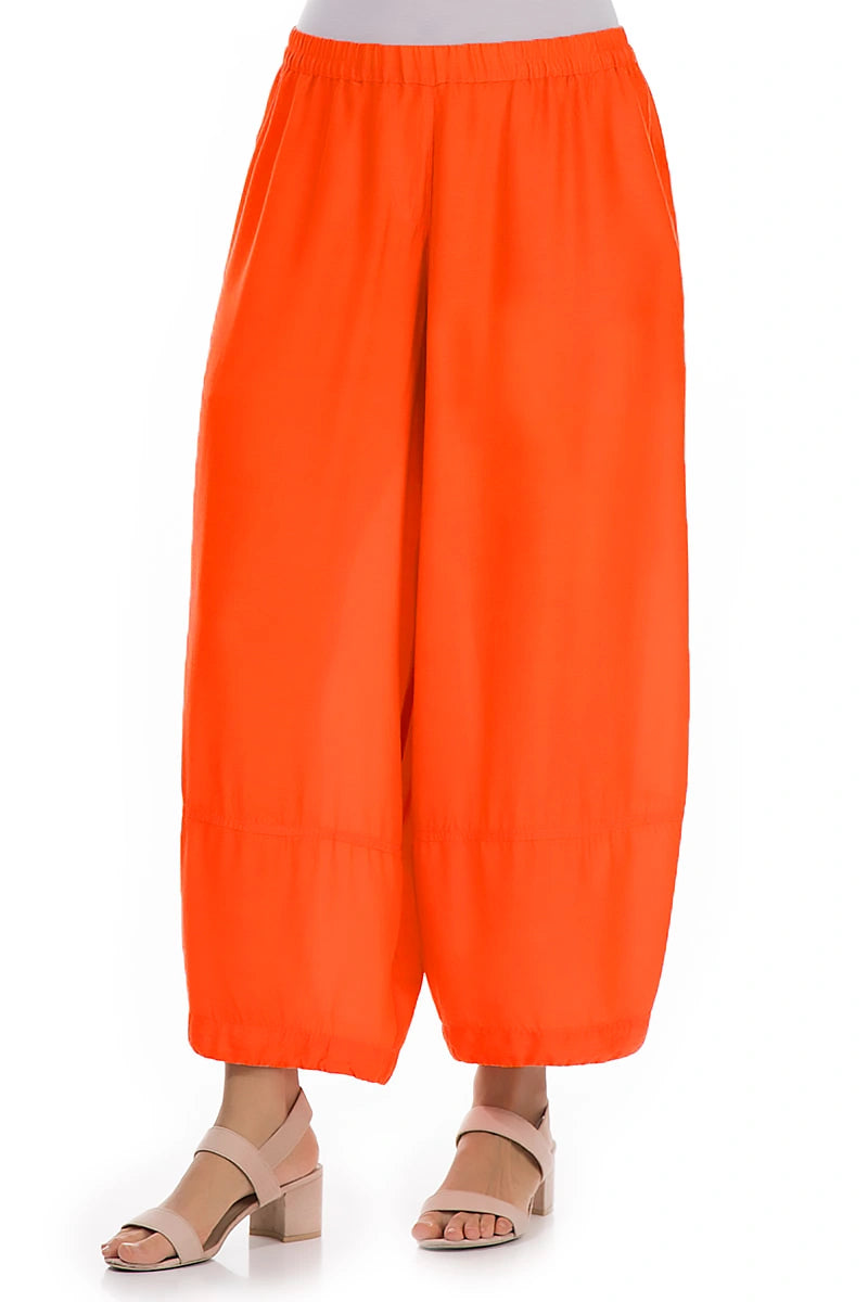 Loose Flame Orange Silk Bamboo Trousers 3