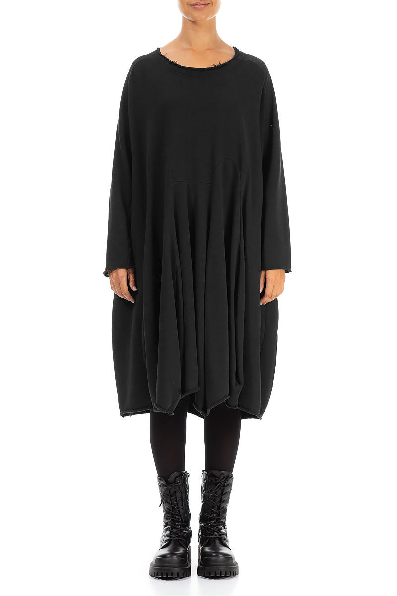 Loose Flared Black Cotton Dress 1