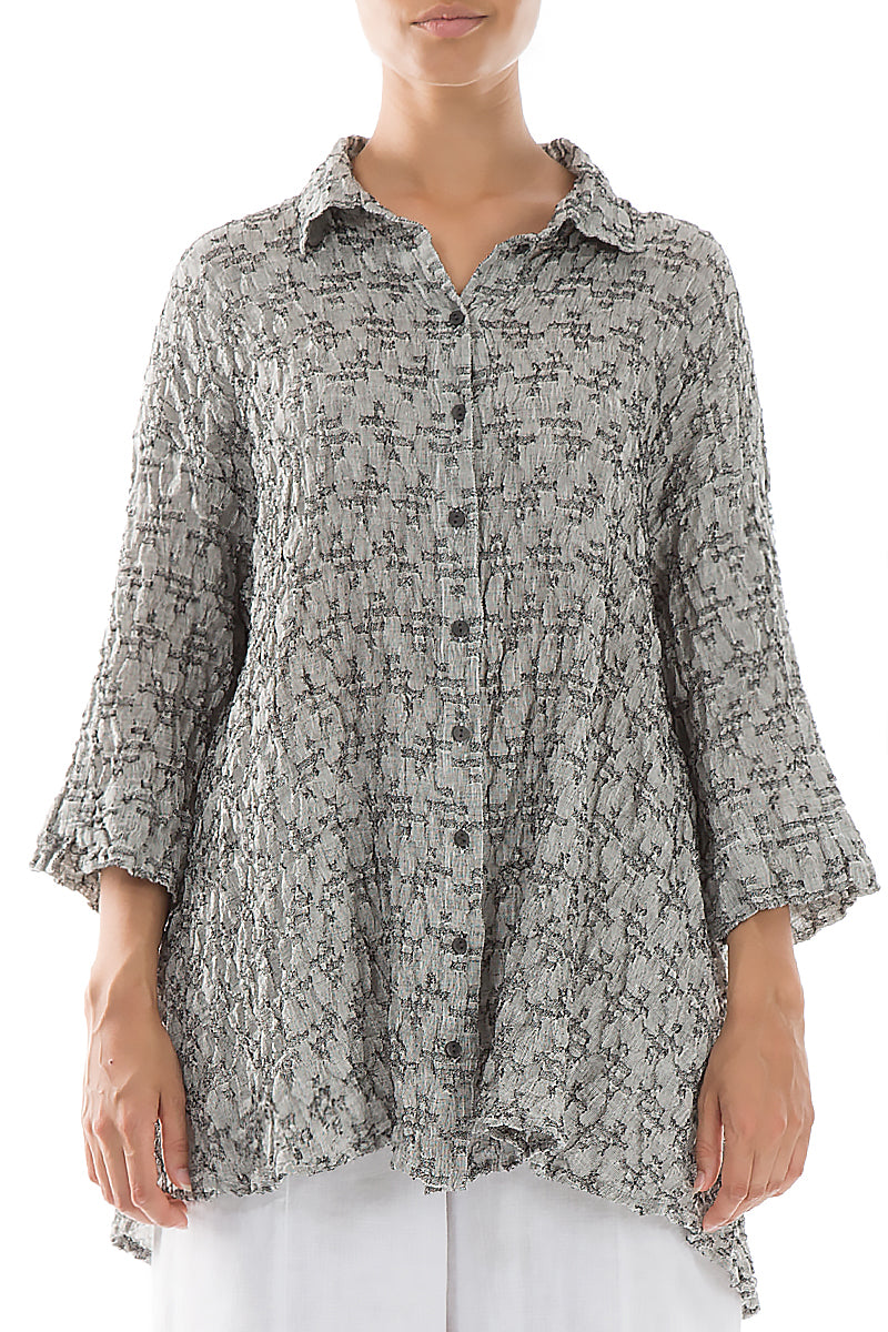 Loose Geometric Texture Grey Linen Shirt 1