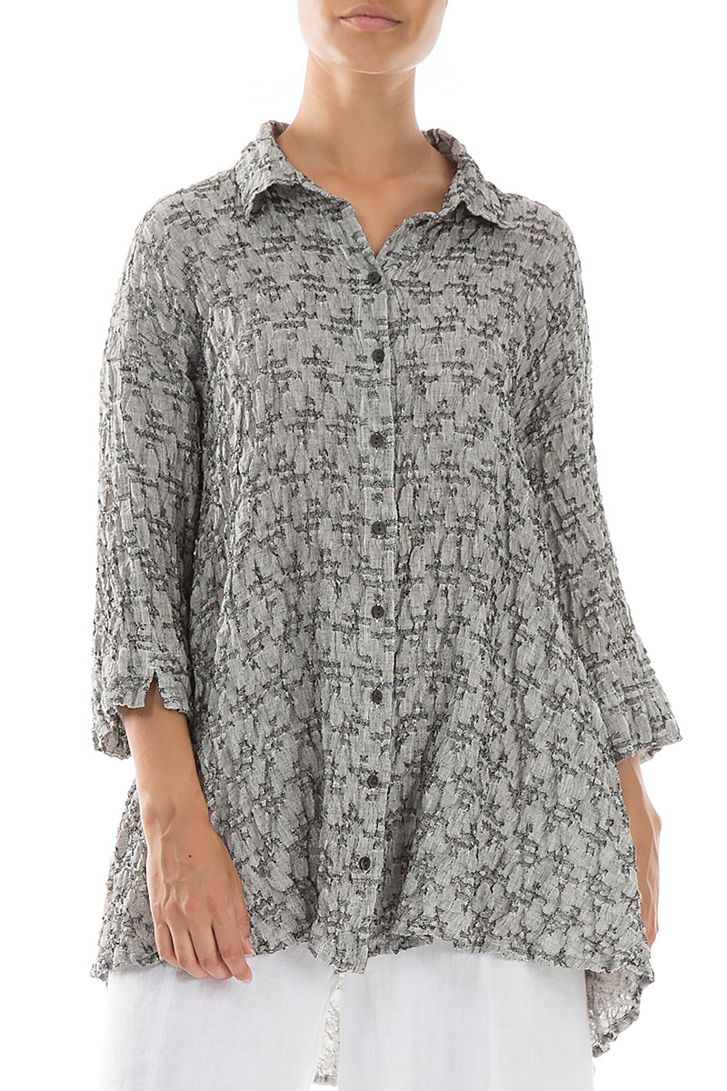 Loose Geometric Texture Grey Linen Shirt 3