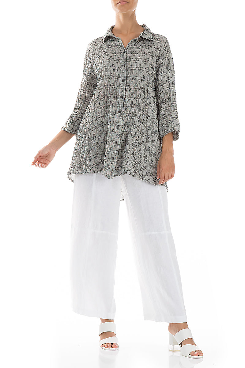 Loose Geometric Texture Grey Linen Shirt 5