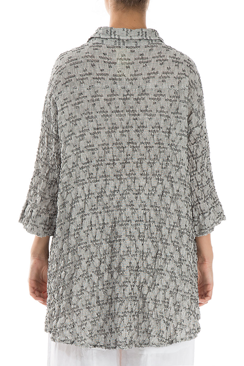 Loose Geometric Texture Grey Linen Shirt 2