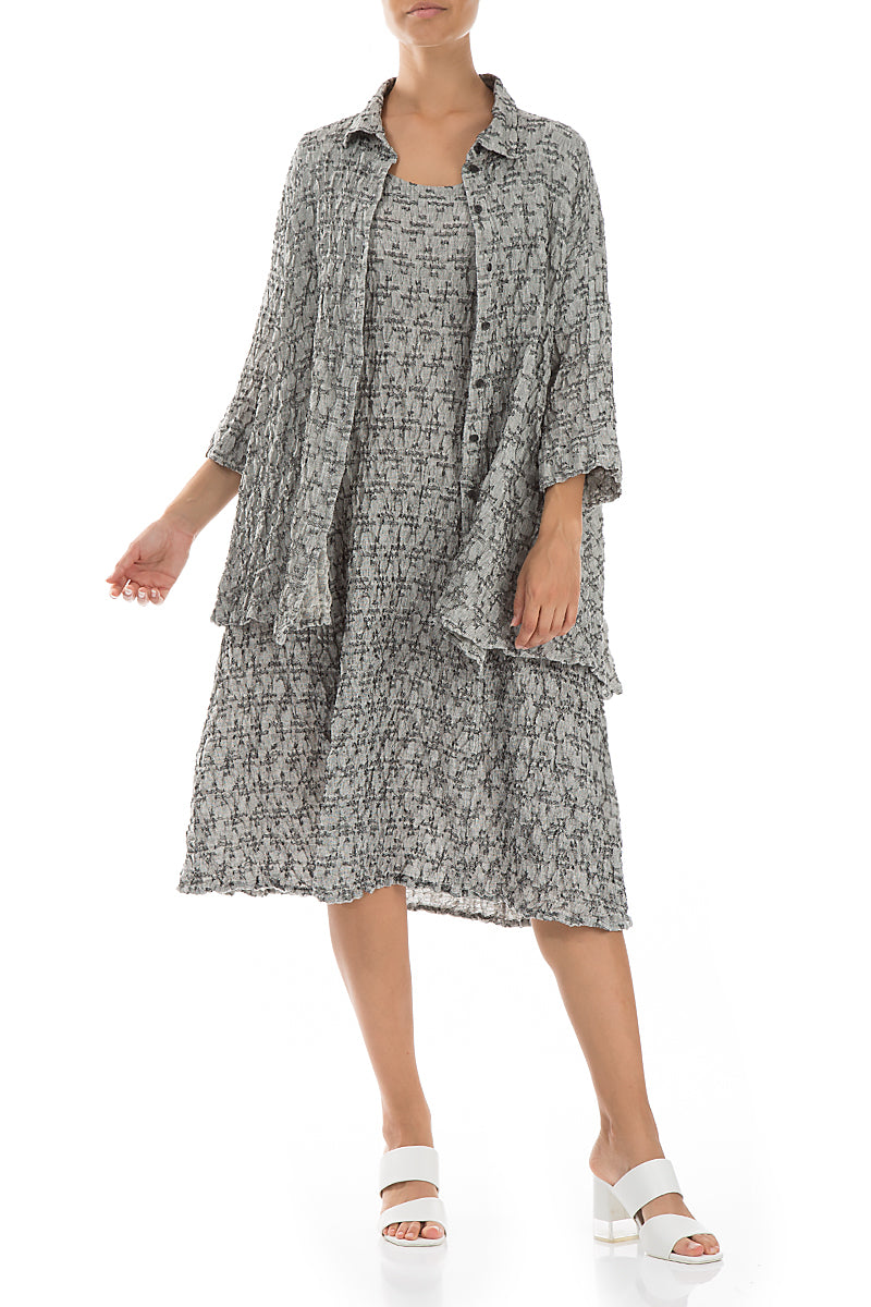 Loose Geometric Texture Grey Linen Shirt 5