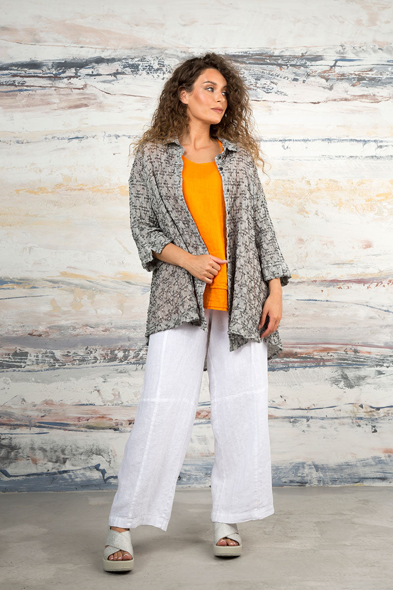 Loose Geometric Texture Grey Linen Shirt 7