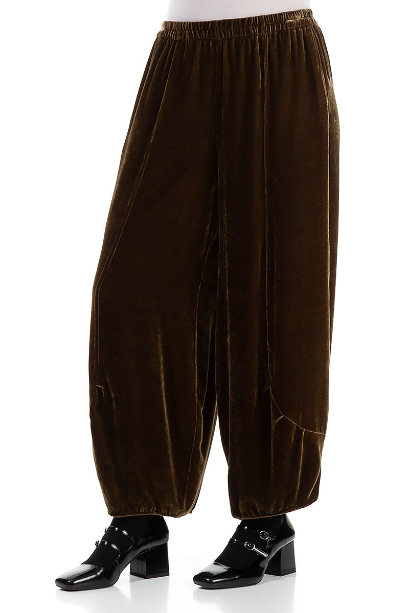 Loose Golden Sage Silk Velvet Trousers 3