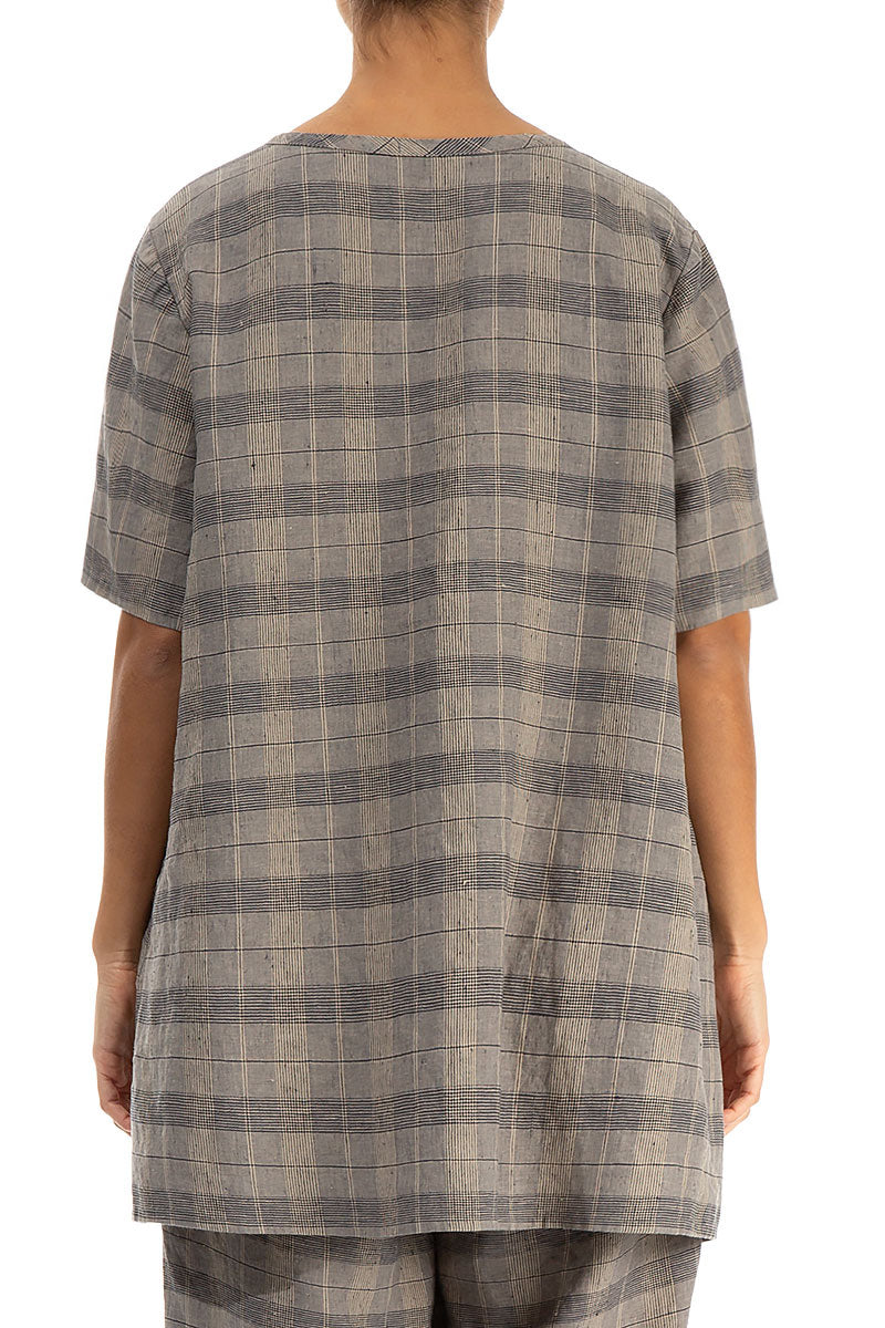 Loose Greige Check Linen Tunic