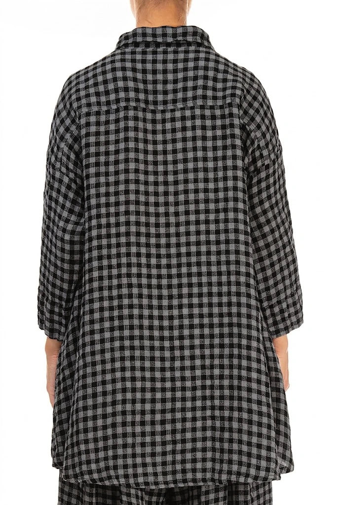 Loose Grey Check Linen Shirt
