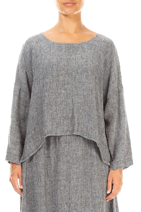 Lockere Bluse aus meliertem grauem Leinen