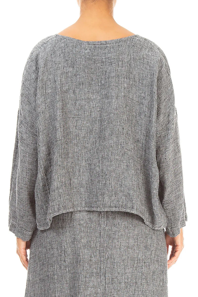 Loose Grey Mélange Linen Blouse