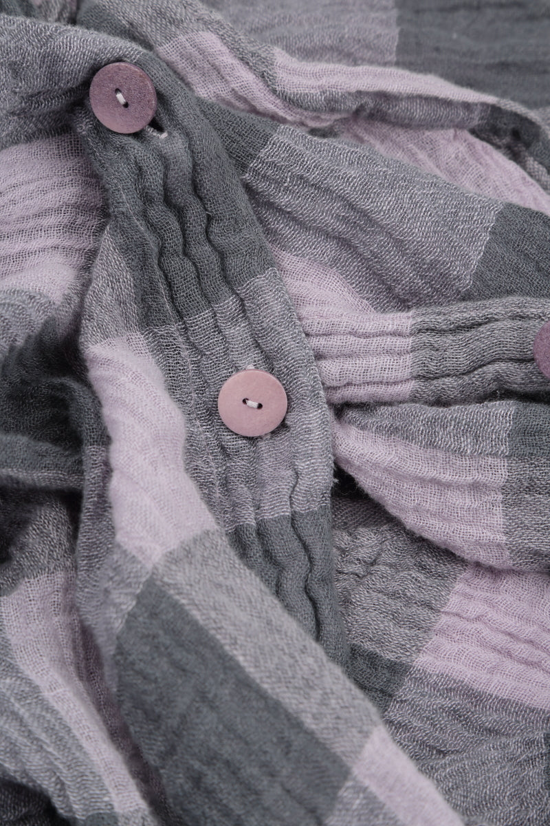 Loose Large Check Lilac Gauze Linen Shirt 6