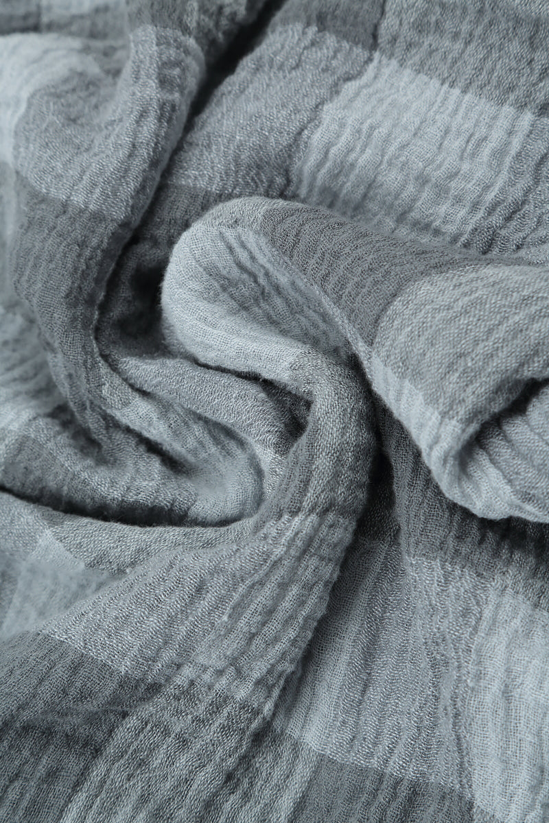 Chemise ample à grands carreaux en gaze de lin gris argenté