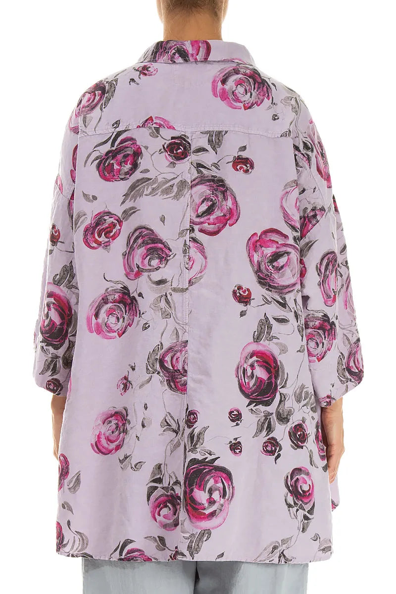 Chemise en lin ample rose lilas