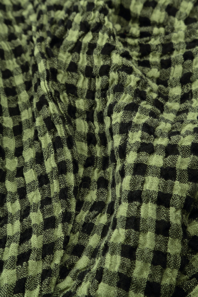 Loose Lime Check Gauze Linen Blouse 5