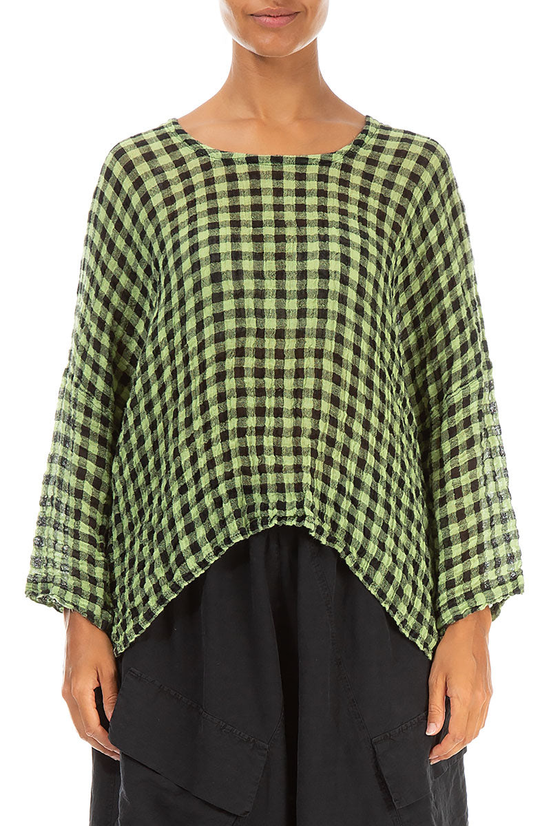 Loose Lime Check Gauze Linen Blouse 1