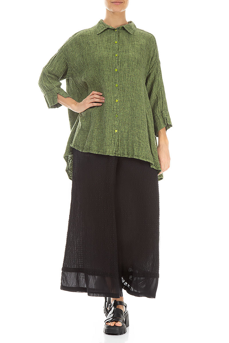 Loose Lime Mélange Linen Shirt 4