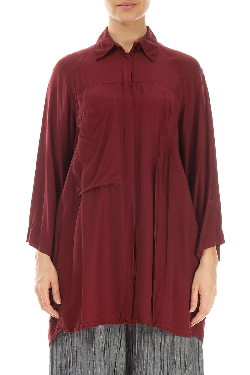Loose Longer Back Dark Red Silk Bamboo Shirt 1