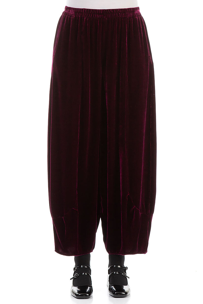Loose Magenta Silk Velvet Trousers 1