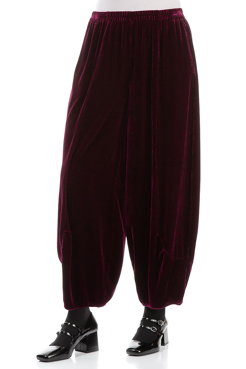 Loose Magenta Silk Velvet Trousers 3