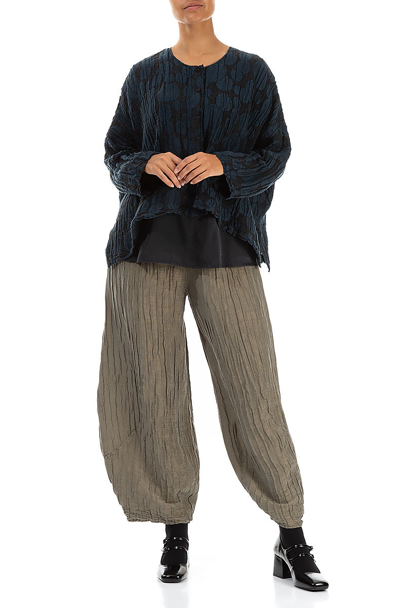 Loose Midnight Blue Circle Silk Linen Jacket 4