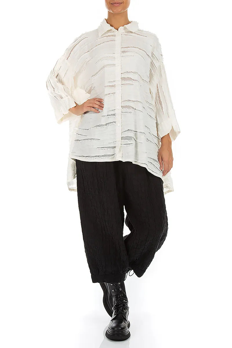 Loose Off White Fray Weave Shirt