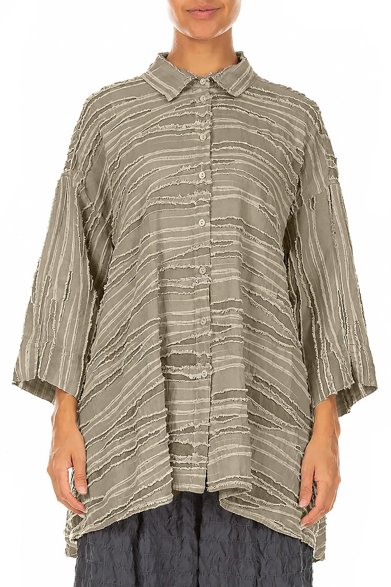 Loose Olive Fray Weave Shirt