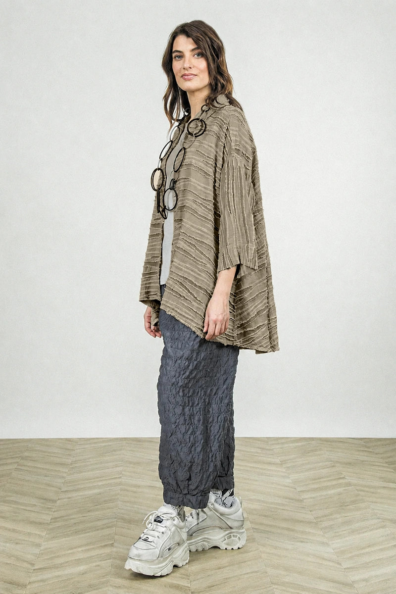 Loose Olive Fray Weave Shirt