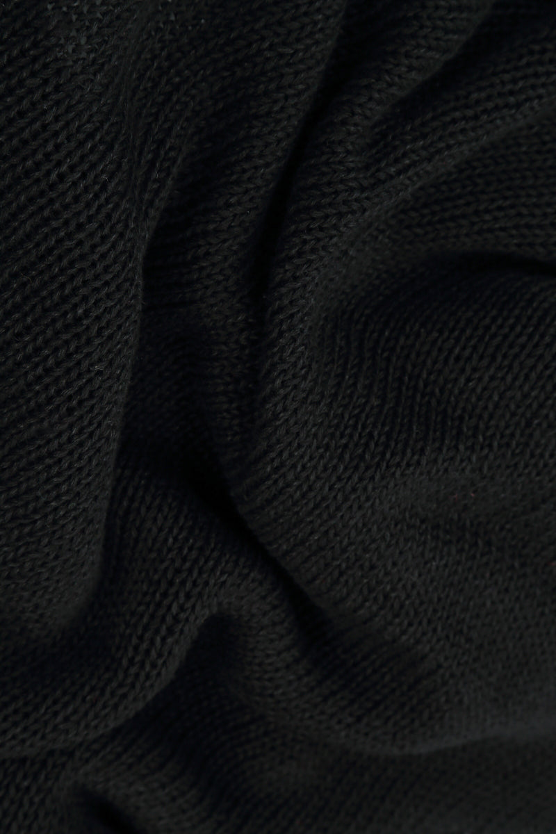 Lockere, durchbrochene schwarze Leinen-Strickjacke