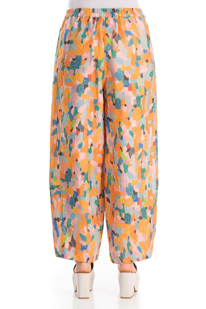 Loose Orange Burst Pure Linen Trousers 2