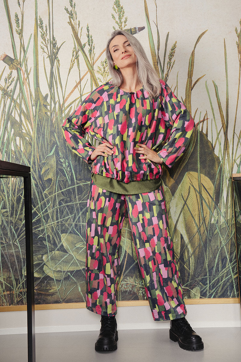 Loose Paint Mosaic French Terry Cotton Trousers 7