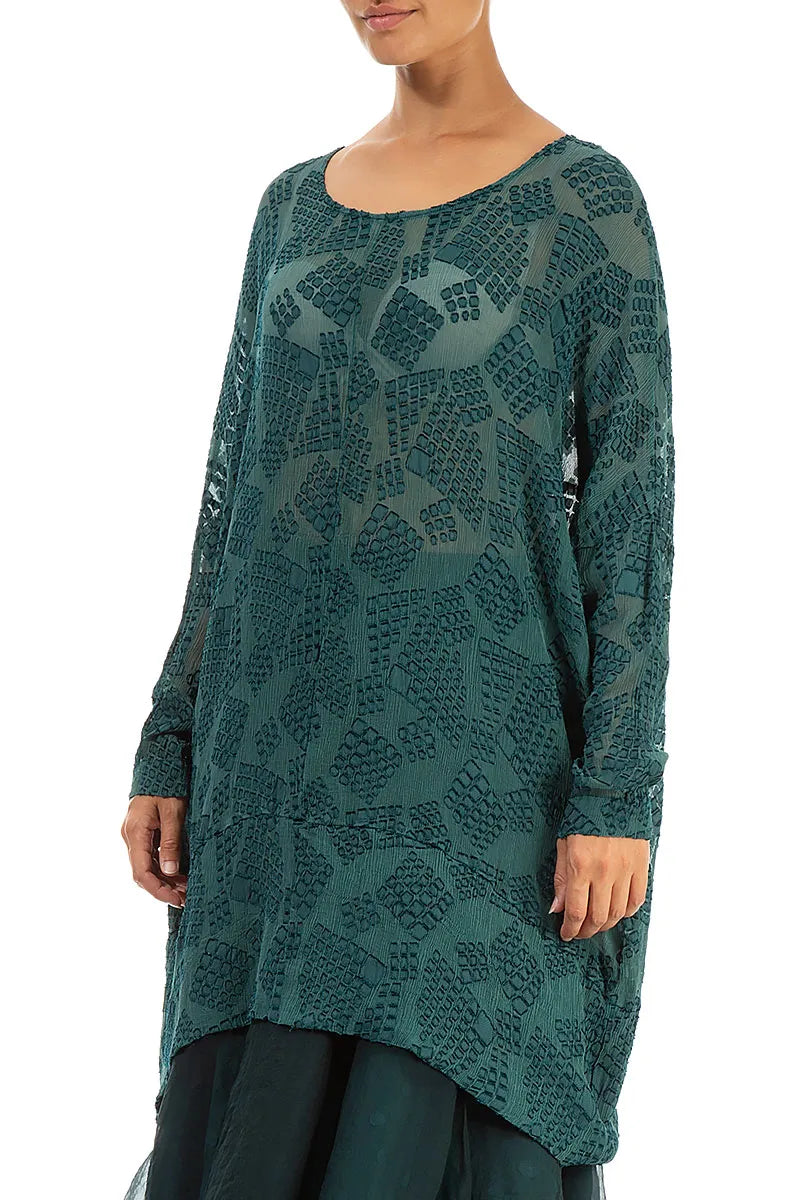 Loose Patterned Teal Silk Tunic 3