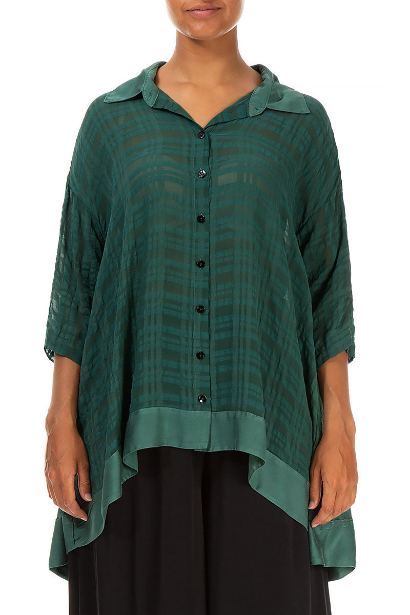 Loose Peacock Checkered Silk Cotton Shirt 1