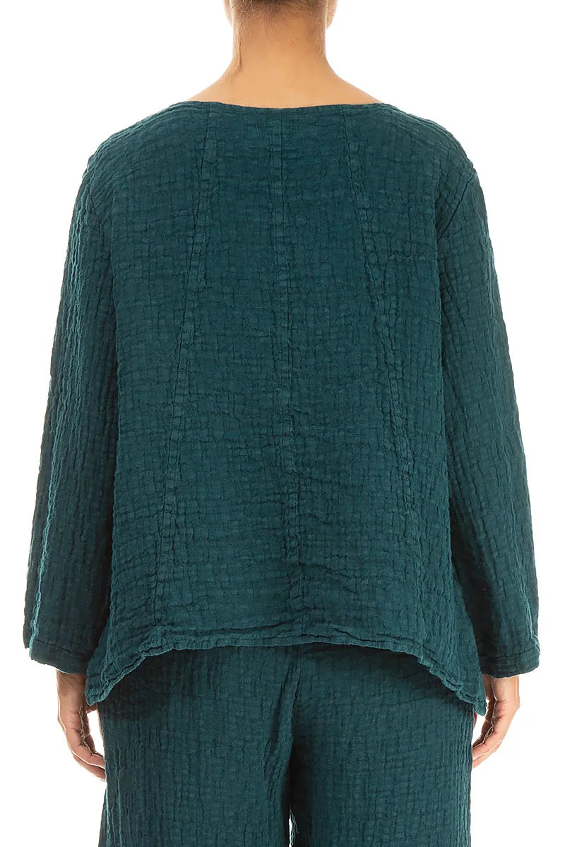 Loose Peacock Textured Linen Blouse 2