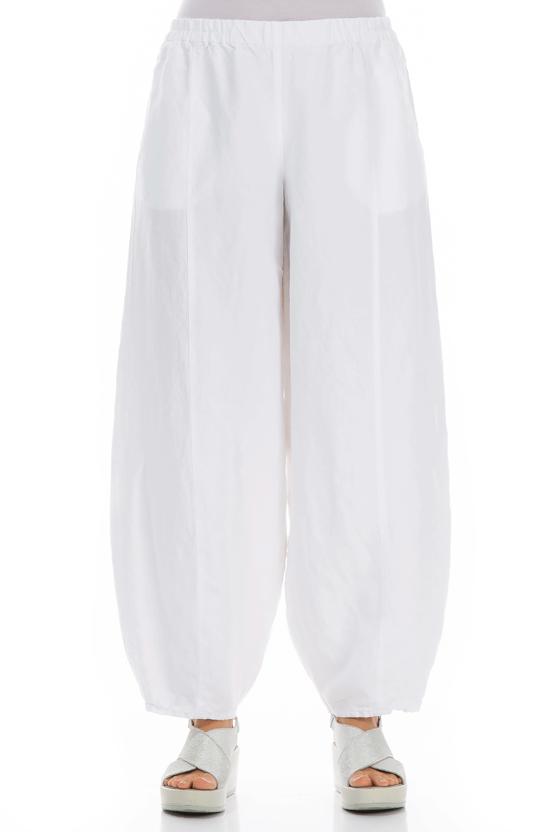 Loose Peg White Linen Trousers